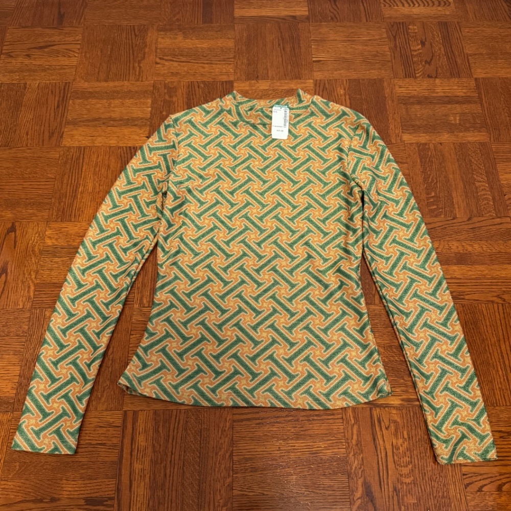 NWT Simons 'By Swan Paris' Green and Orange Geometric Sparkly Top L